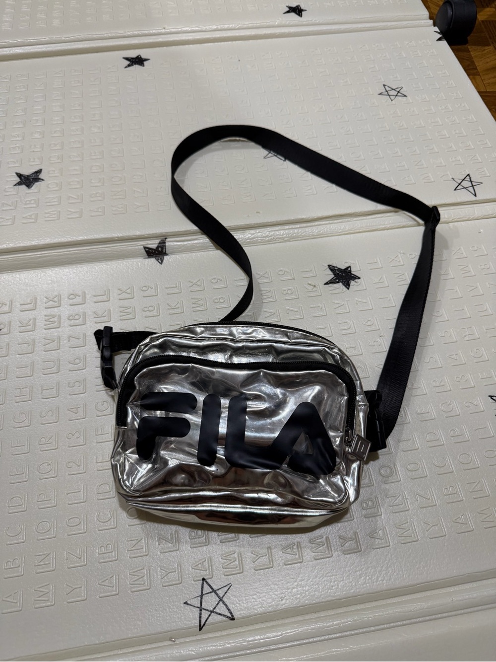 FILA Silver Metallic Belt Bag with Black Logo
